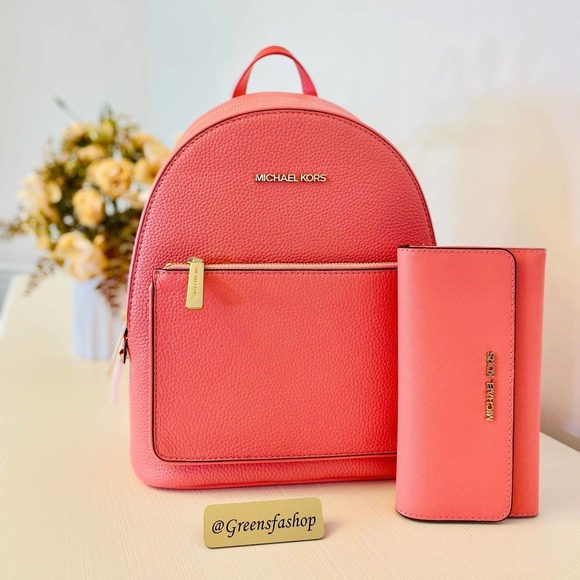 Michael Kors Handbags - Michael Kors Adina Medium Backpack & Trifold Wallet Set Grapefruit
